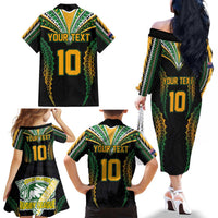 Custom Cook Islands Rugby League Family Matching Off The Shoulder Long Sleeve Dress and Hawaiian Shirt Tatau Tribal Pattern-Special Edition Black Color LT03 - Polynesian Pride