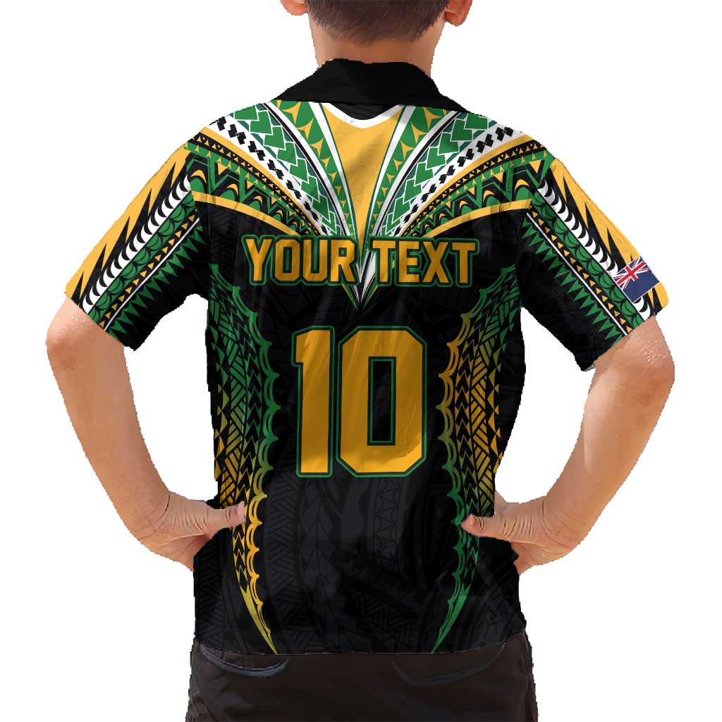 Custom Cook Islands Rugby League Family Matching Off Shoulder Maxi Dress and Hawaiian Shirt Tatau Tribal Pattern-Special Edition Black Color LT03 - Polynesian Pride