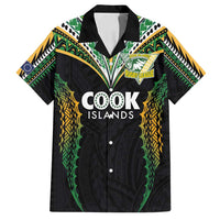 Custom Cook Islands Rugby League Family Matching Off Shoulder Maxi Dress and Hawaiian Shirt Tatau Tribal Pattern-Special Edition Black Color LT03 Dad's Shirt - Short Sleeve Green-Black - Polynesian Pride