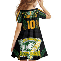 Custom Cook Islands Rugby League Family Matching Off Shoulder Short Dress and Hawaiian Shirt Tatau Tribal Pattern-Special Edition Black Color LT03 - Polynesian Pride