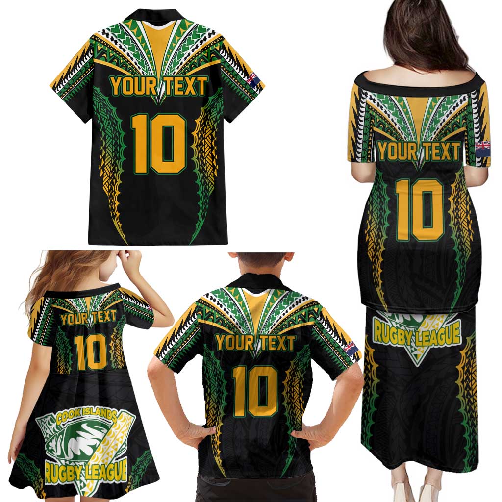 Custom Cook Islands Rugby League Family Matching Puletasi and Hawaiian Shirt Tatau Tribal Pattern-Special Edition Black Color