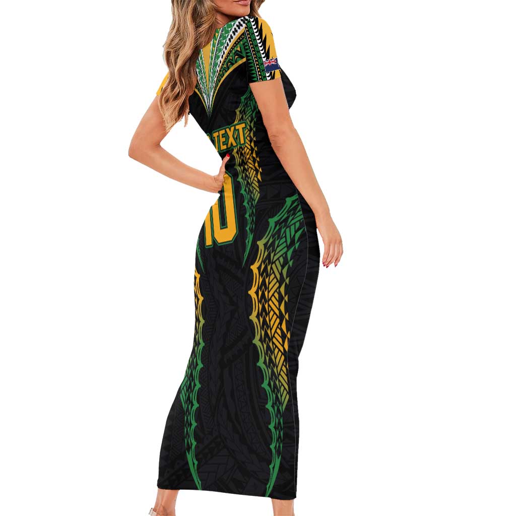 Custom Cook Islands Rugby League Family Matching Short Sleeve Bodycon Dress and Hawaiian Shirt Tatau Tribal Pattern-Special Edition Black Color LT03 - Polynesian Pride