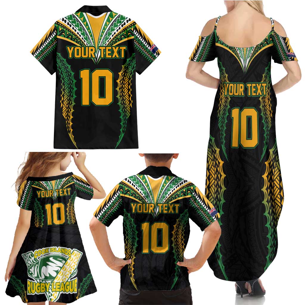 Custom Cook Islands Rugby League Family Matching Summer Maxi Dress and Hawaiian Shirt Tatau Tribal Pattern-Special Edition Black Color LT03 - Polynesian Pride