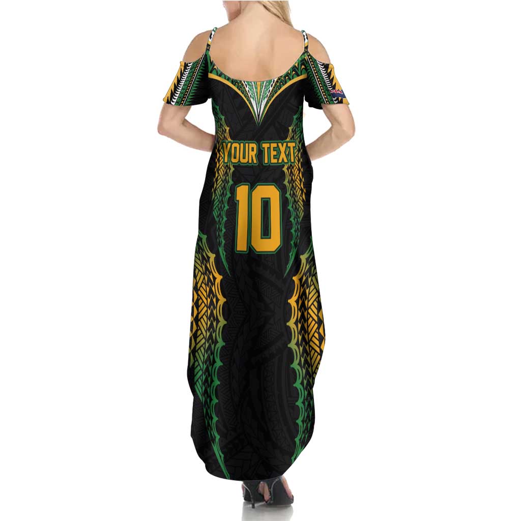 Custom Cook Islands Rugby League Family Matching Summer Maxi Dress and Hawaiian Shirt Tatau Tribal Pattern-Special Edition Black Color LT03 - Polynesian Pride