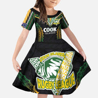 Custom Cook Islands Rugby League Family Matching Tank Maxi Dress and Hawaiian Shirt Tatau Tribal Pattern-Special Edition Black Color LT03 Daughter's Dress Green-Black - Polynesian Pride