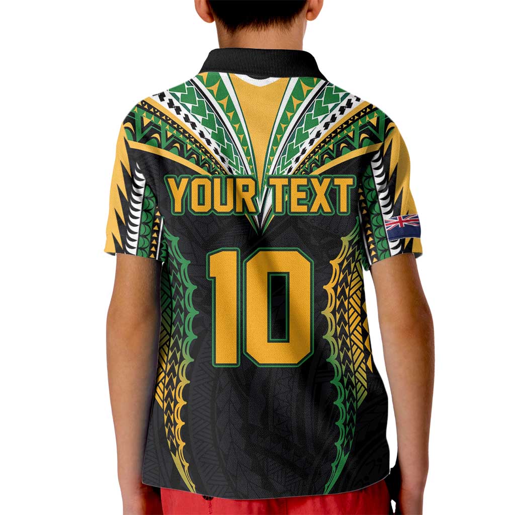 Custom Cook Islands Rugby League Kid Polo Shirt Tatau Tribal Pattern-Special Edition Black Color