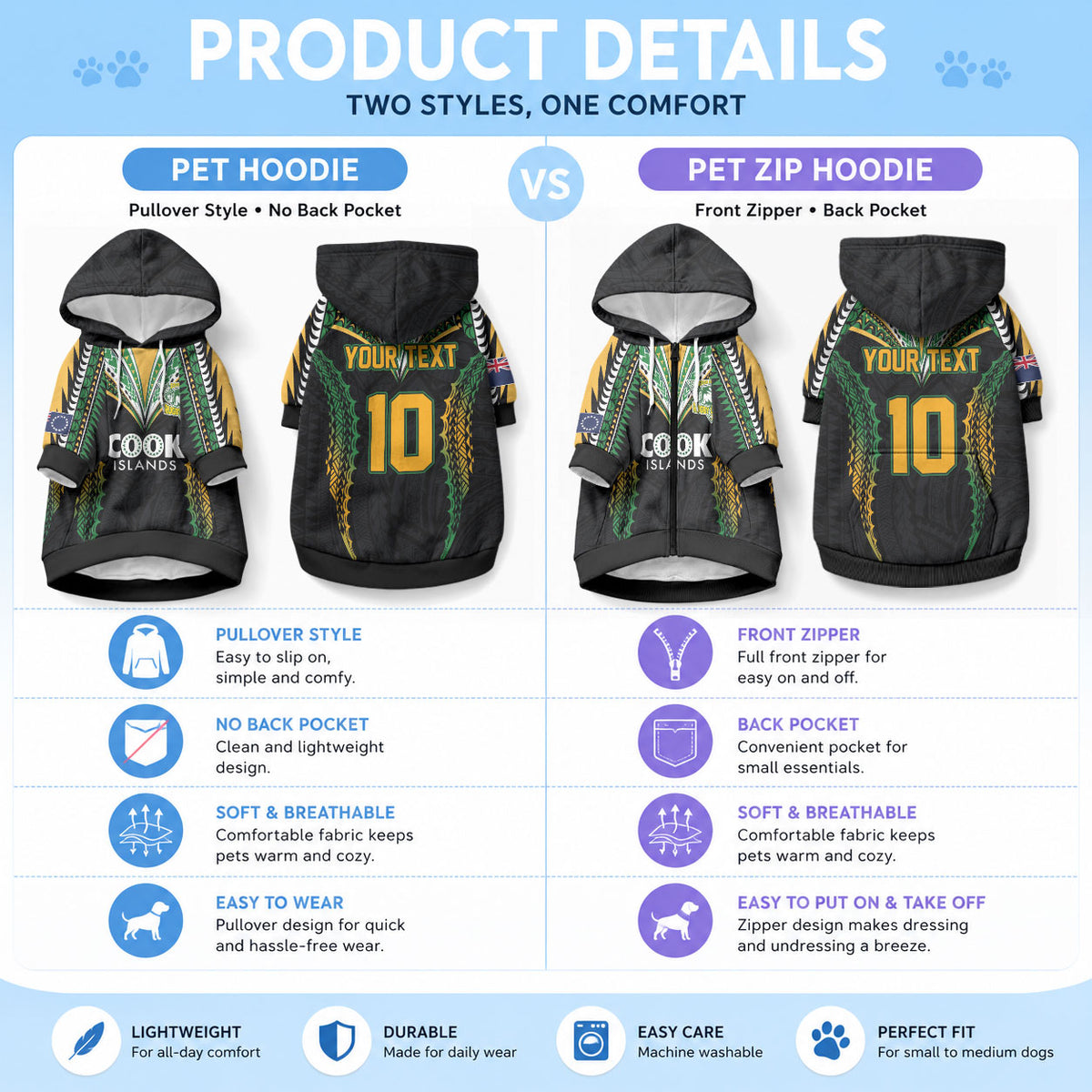 Custom Cook Islands Rugby League Pet Hoodie LT03 - Polynesian Pride