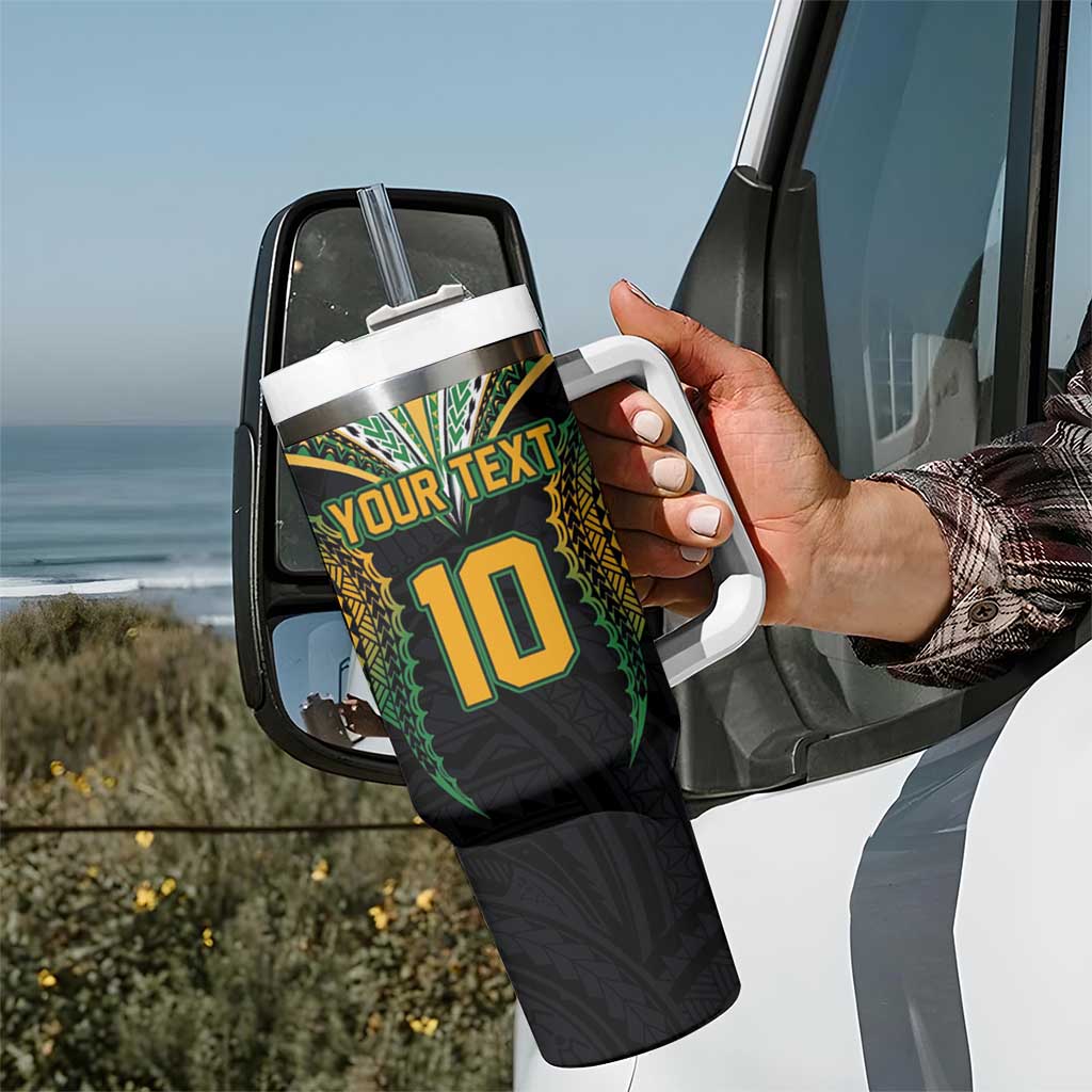 Custom Cook Island Rugby League 2025 Tumbler With Handle Tatau Tribal Pattern-Special Edition Black Color