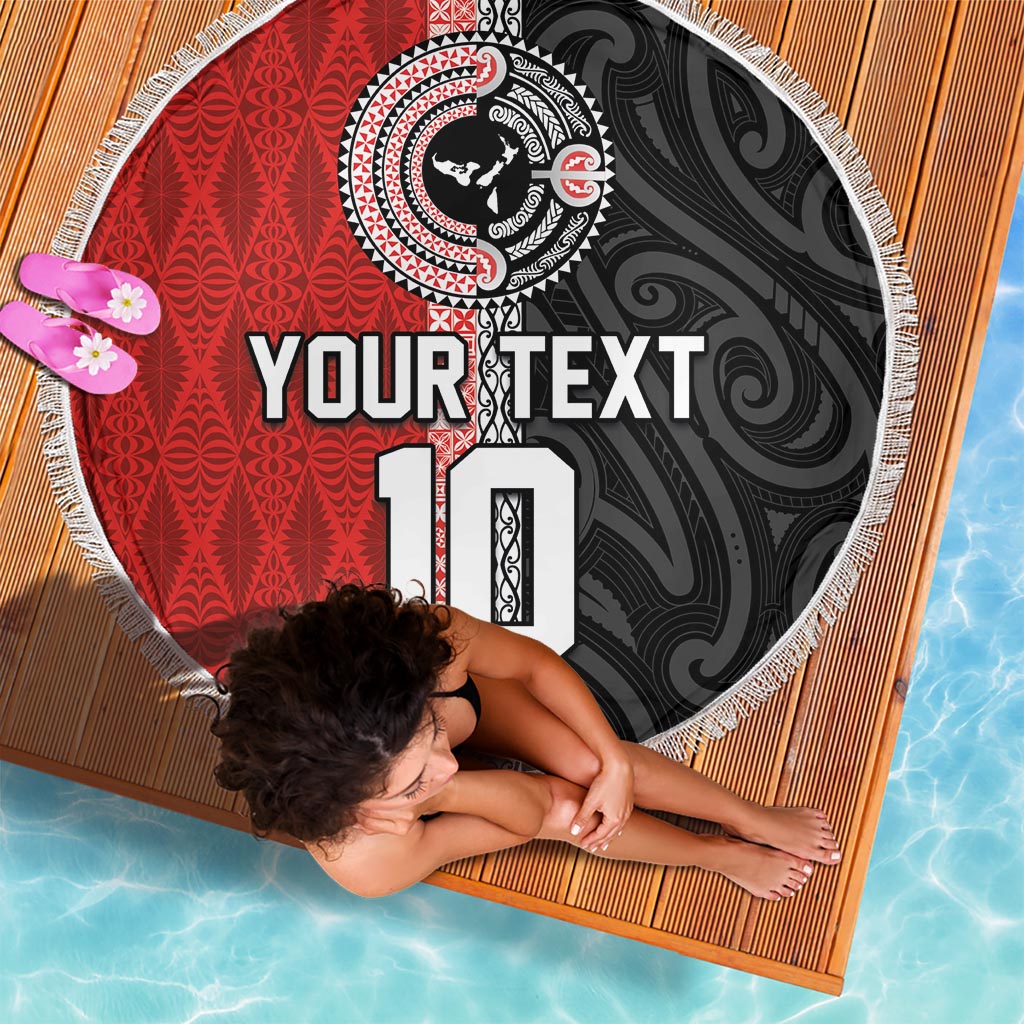 Custom Tonga and New Zealand Rugby Beach Blanket Maori Mix Ngatu Pattern