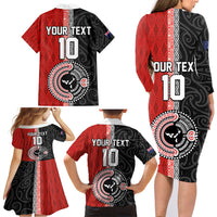 Custom Tonga and New Zealand Rugby Family Matching Long Sleeve Bodycon Dress and Hawaiian Shirt Maori Mix Ngatu Pattern LT03 - Polynesian Pride