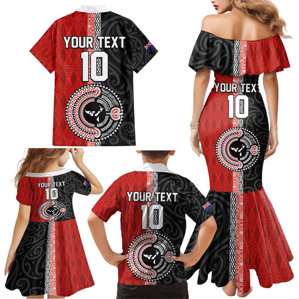 Custom Tonga and New Zealand Rugby Family Matching Mermaid Dress and Hawaiian Shirt Maori Mix Ngatu Pattern LT03 - Polynesian Pride