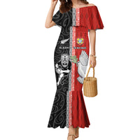 Custom Tonga and New Zealand Rugby Family Matching Mermaid Dress and Hawaiian Shirt Maori Mix Ngatu Pattern LT03 Mom's Dress Black - Polynesian Pride