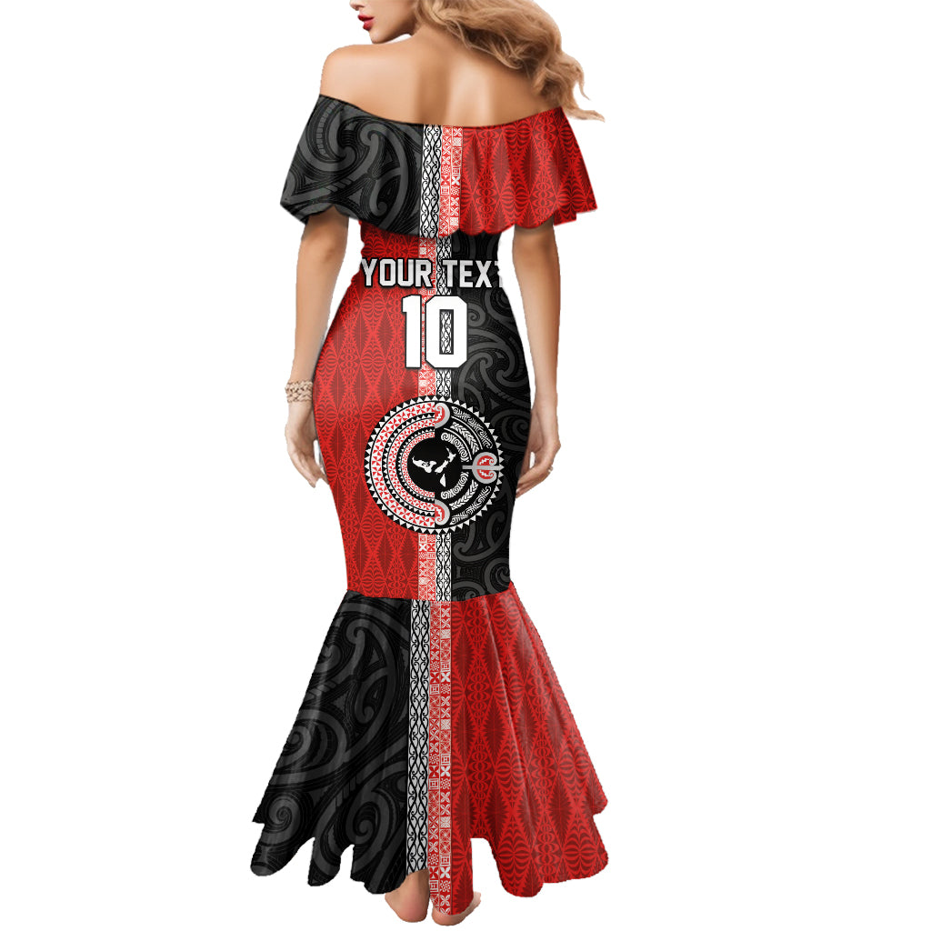 Custom Tonga and New Zealand Rugby Family Matching Mermaid Dress and Hawaiian Shirt Maori Mix Ngatu Pattern LT03 - Polynesian Pride