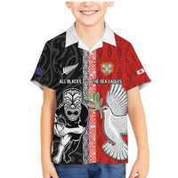 Custom Tonga and New Zealand Rugby Family Matching Mermaid Dress and Hawaiian Shirt Maori Mix Ngatu Pattern LT03 Son's Shirt Black - Polynesian Pride