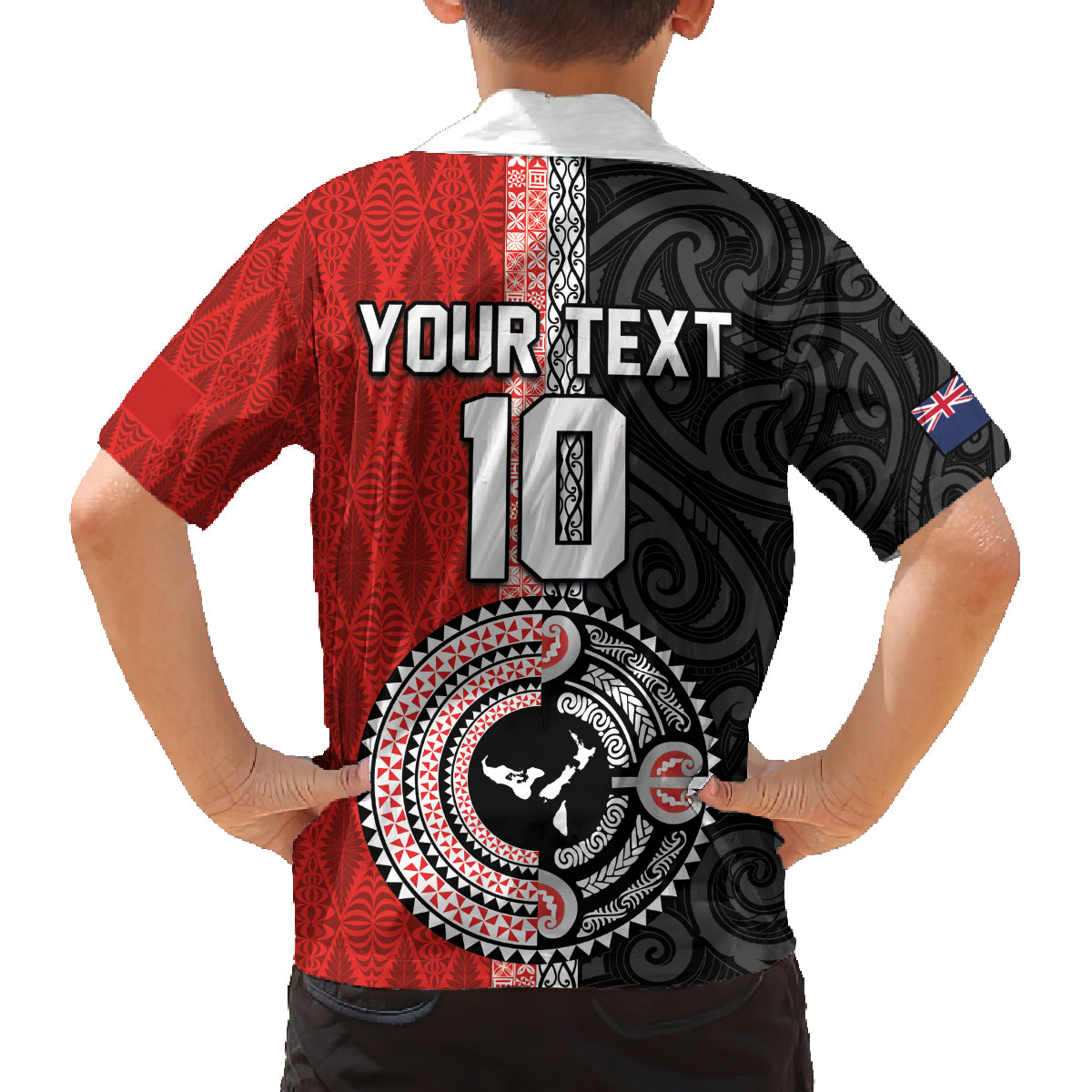 Custom Tonga and New Zealand Rugby Family Matching Off The Shoulder Long Sleeve Dress and Hawaiian Shirt Maori Mix Ngatu Pattern LT03 - Polynesian Pride