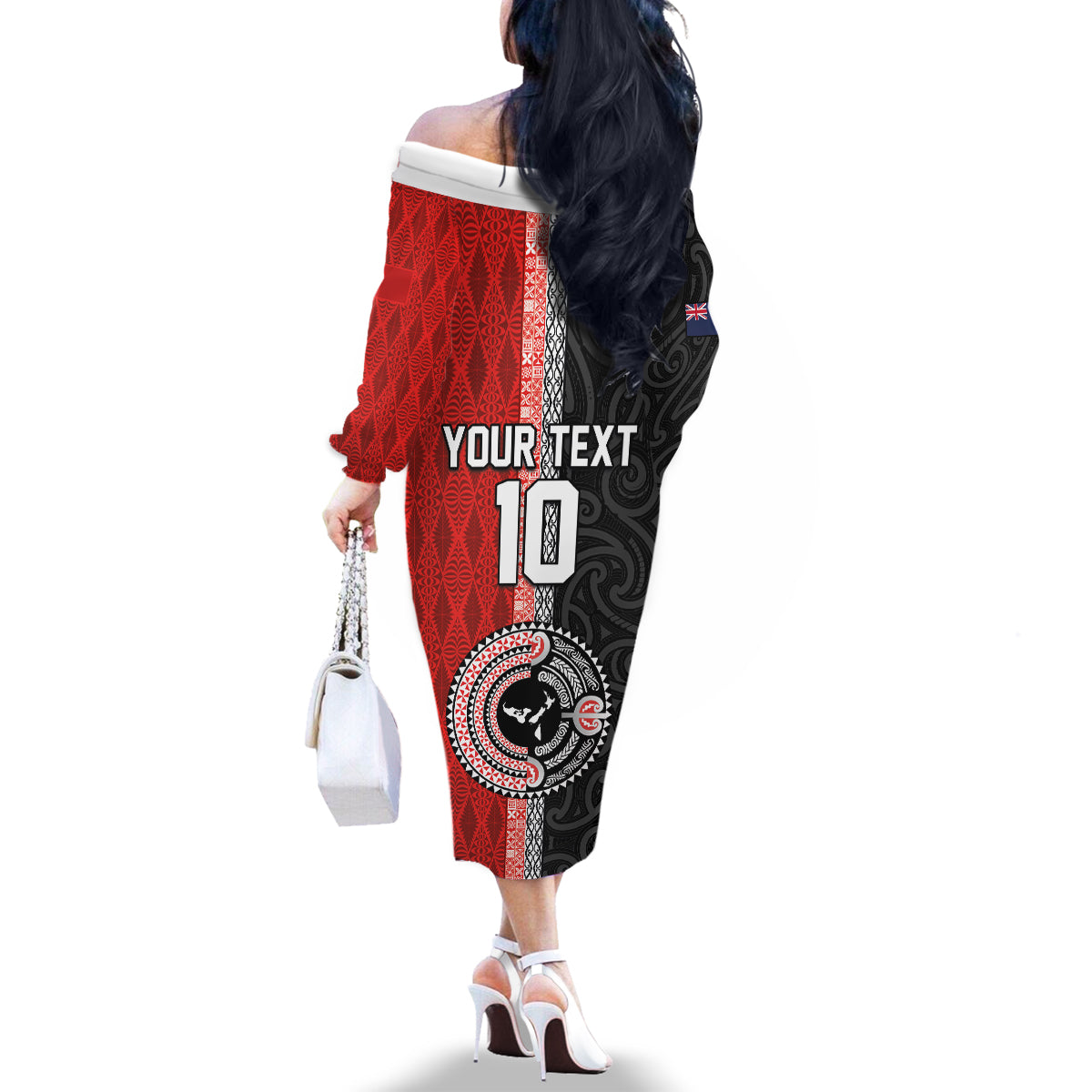 Custom Tonga and New Zealand Rugby Family Matching Off The Shoulder Long Sleeve Dress and Hawaiian Shirt Maori Mix Ngatu Pattern LT03 - Polynesian Pride