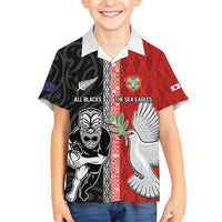 Custom Tonga and New Zealand Rugby Family Matching Off Shoulder Maxi Dress and Hawaiian Shirt Maori Mix Ngatu Pattern LT03 Son's Shirt Black - Polynesian Pride