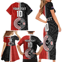 Custom Tonga and New Zealand Rugby Family Matching Short Sleeve Bodycon Dress and Hawaiian Shirt Maori Mix Ngatu Pattern LT03 - Polynesian Pride