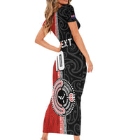 Custom Tonga and New Zealand Rugby Family Matching Short Sleeve Bodycon Dress and Hawaiian Shirt Maori Mix Ngatu Pattern LT03 - Polynesian Pride