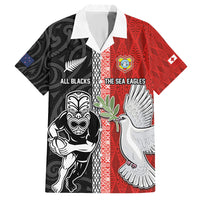 Custom Tonga and New Zealand Rugby Family Matching Summer Maxi Dress and Hawaiian Shirt Maori Mix Ngatu Pattern LT03 Dad's Shirt - Short Sleeve Black - Polynesian Pride