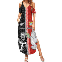 Custom Tonga and New Zealand Rugby Family Matching Summer Maxi Dress and Hawaiian Shirt Maori Mix Ngatu Pattern LT03 Mom's Dress Black - Polynesian Pride