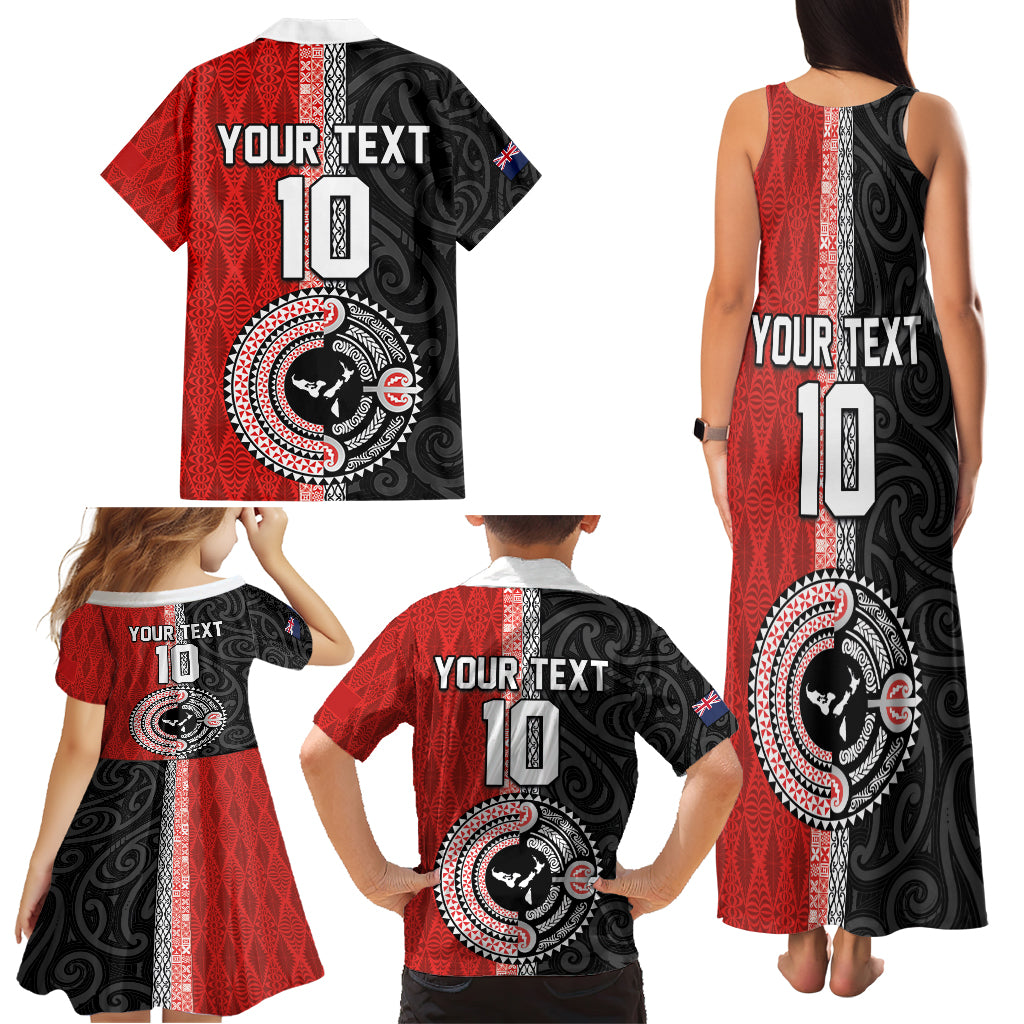 Custom Tonga and New Zealand Rugby Family Matching Tank Maxi Dress and Hawaiian Shirt Maori Mix Ngatu Pattern LT03 - Polynesian Pride