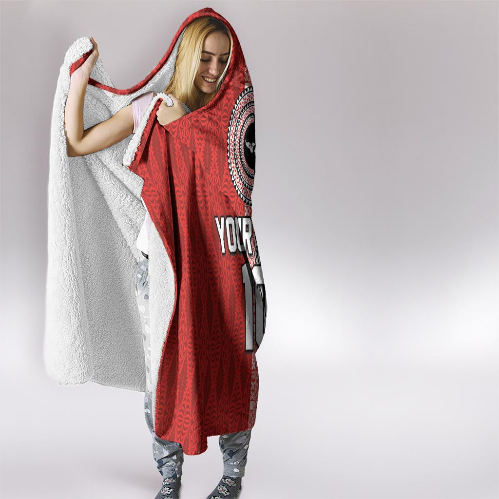 Custom Tonga and New Zealand Rugby Hooded Blanket Maori Mix Ngatu Pattern