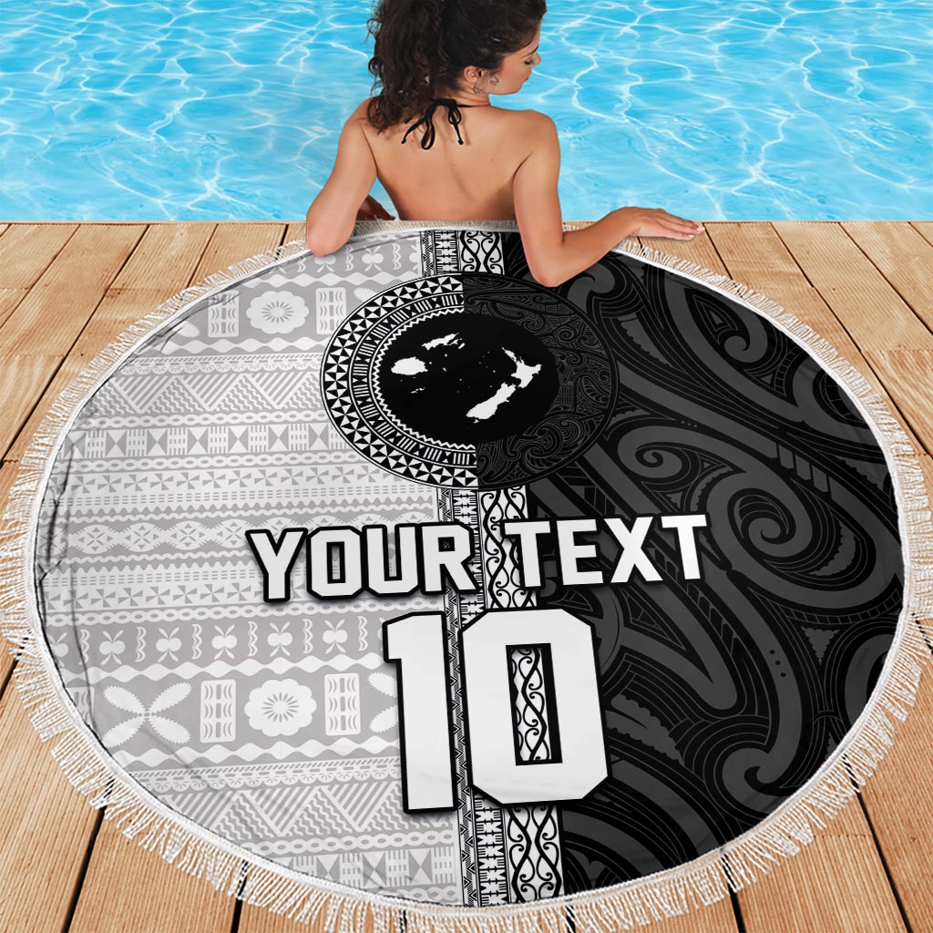 Custom Fiji and New Zealand Rugby Beach Blanket Tapa Mix Maori Pattern