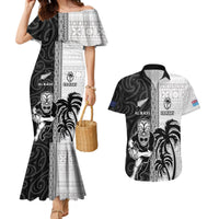 Custom Fiji and New Zealand Rugby Couples Matching Mermaid Dress and Hawaiian Shirt Tapa Mix Maori Pattern LT03 Black - Polynesian Pride