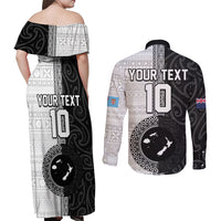 Custom Fiji and New Zealand Rugby Couples Matching Off Shoulder Maxi Dress and Long Sleeve Button Shirt Tapa Mix Maori Pattern LT03 - Polynesian Pride