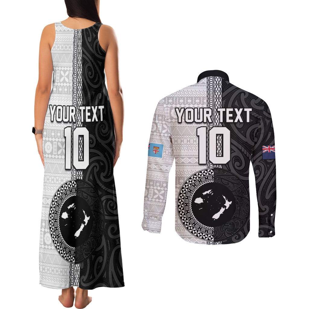 Custom Fiji and New Zealand Rugby Couples Matching Tank Maxi Dress and Long Sleeve Button Shirt Tapa Mix Maori Pattern LT03 - Polynesian Pride