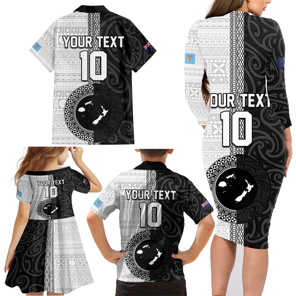 Custom Fiji and New Zealand Rugby Family Matching Long Sleeve Bodycon Dress and Hawaiian Shirt Tapa Mix Maori Pattern LT03 - Polynesian Pride