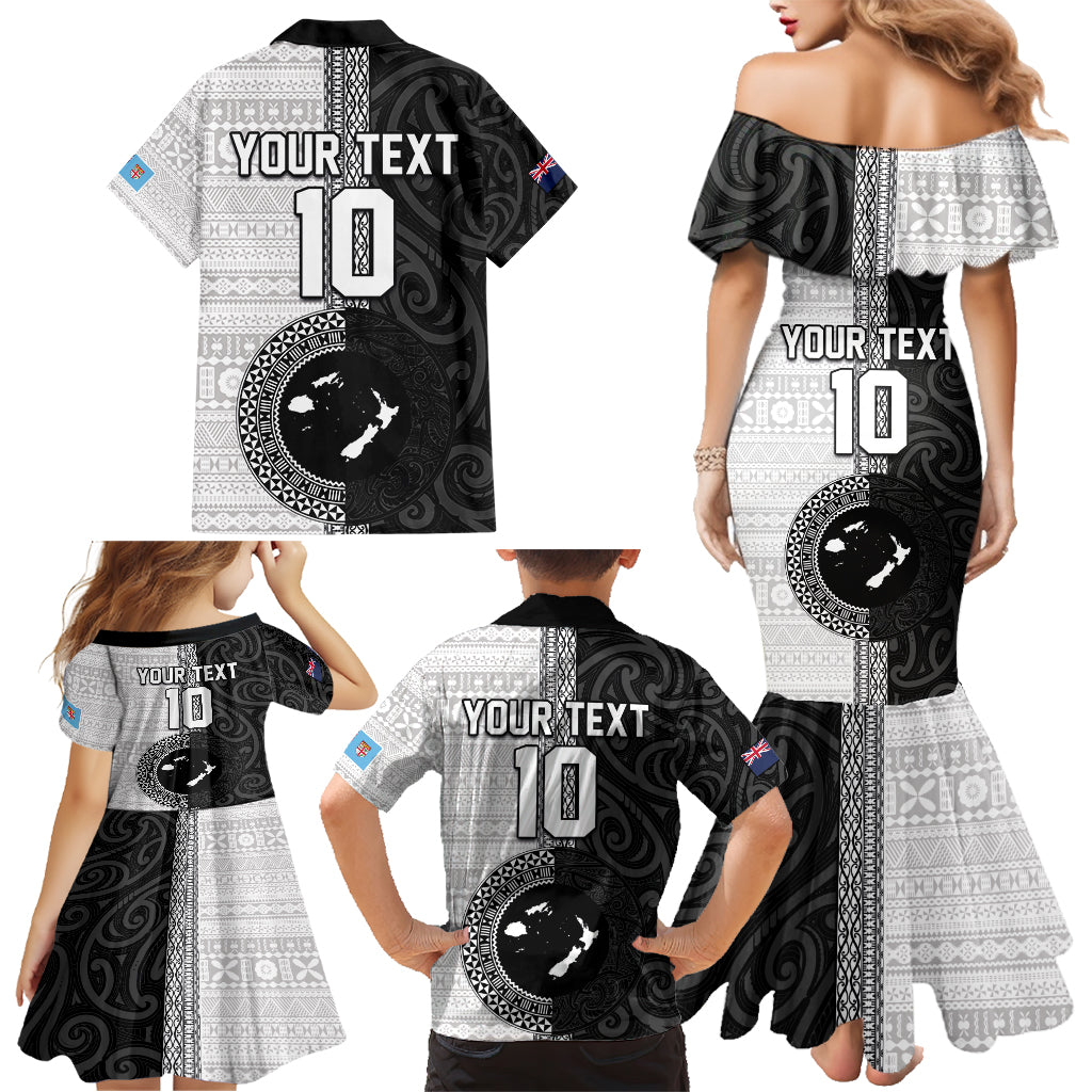 Custom Fiji and New Zealand Rugby Family Matching Mermaid Dress and Hawaiian Shirt Tapa Mix Maori Pattern LT03 - Polynesian Pride