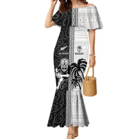 Custom Fiji and New Zealand Rugby Family Matching Mermaid Dress and Hawaiian Shirt Tapa Mix Maori Pattern LT03 Mom's Dress Black - Polynesian Pride