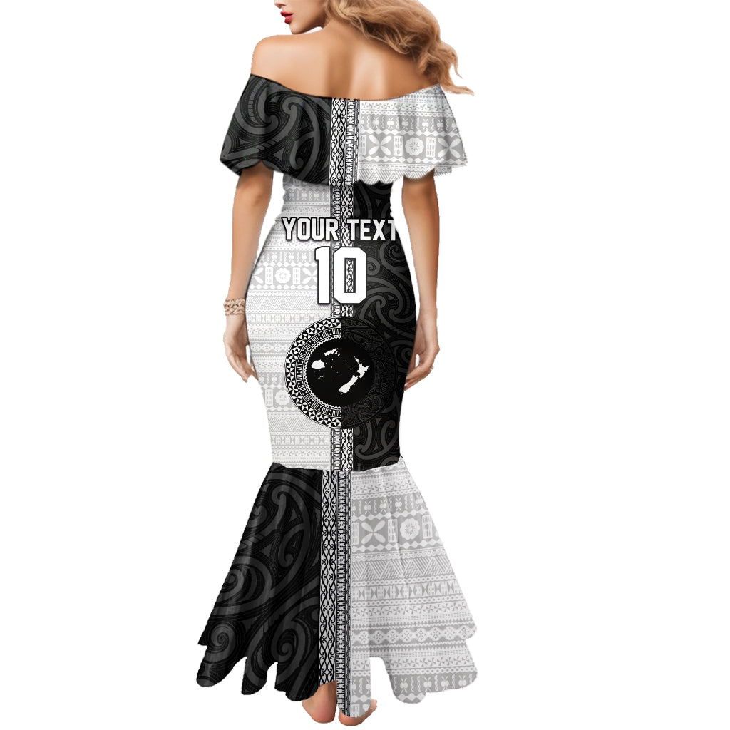 Custom Fiji and New Zealand Rugby Family Matching Mermaid Dress and Hawaiian Shirt Tapa Mix Maori Pattern LT03 - Polynesian Pride