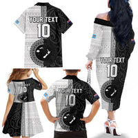 Custom Fiji and New Zealand Rugby Family Matching Off The Shoulder Long Sleeve Dress and Hawaiian Shirt Tapa Mix Maori Pattern LT03 - Polynesian Pride