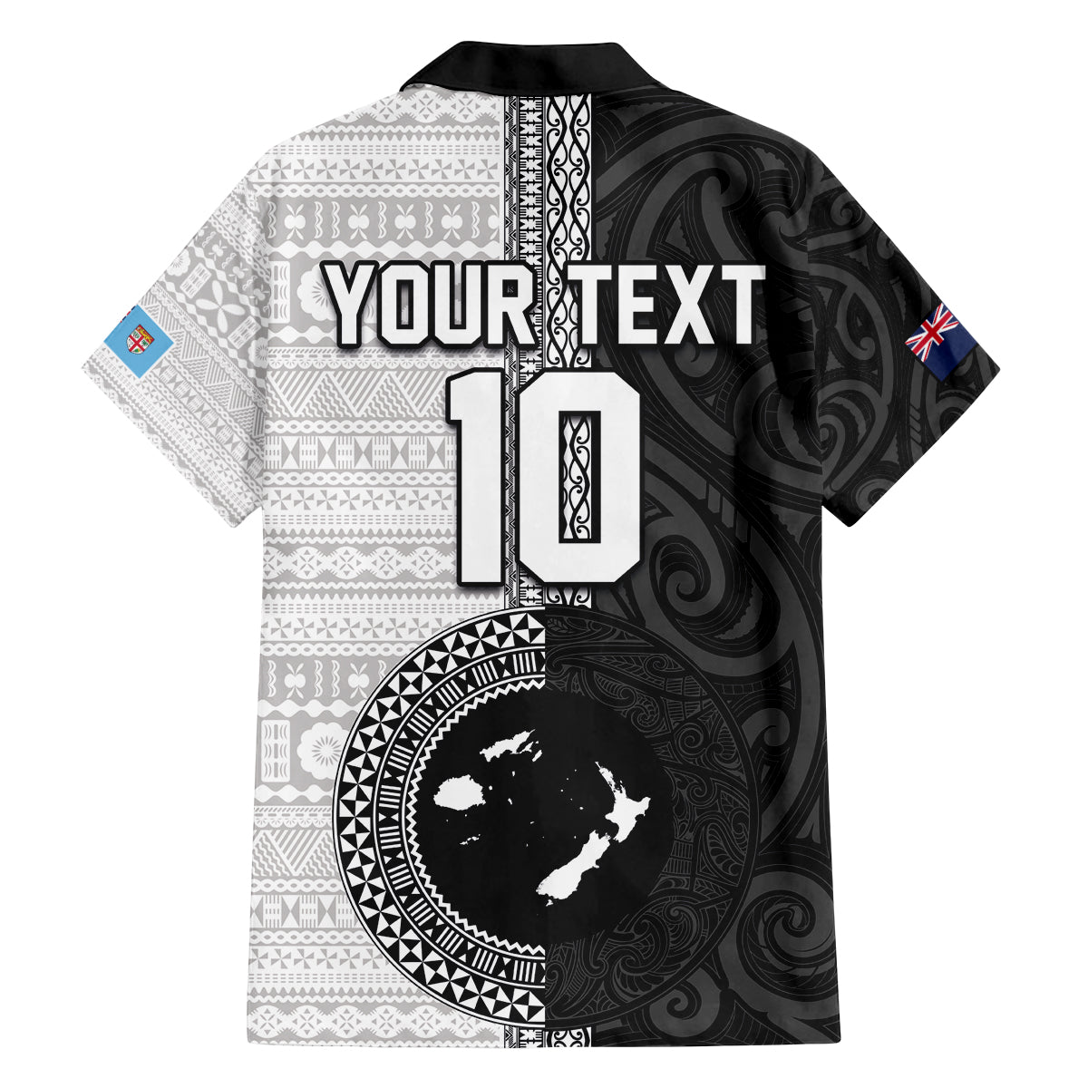 Custom Fiji and New Zealand Rugby Family Matching Off The Shoulder Long Sleeve Dress and Hawaiian Shirt Tapa Mix Maori Pattern LT03 - Polynesian Pride