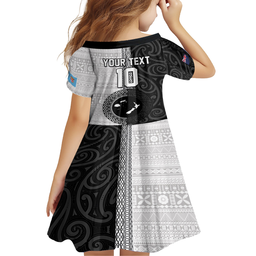 Custom Fiji and New Zealand Rugby Family Matching Off Shoulder Maxi Dress and Hawaiian Shirt Tapa Mix Maori Pattern LT03 - Polynesian Pride