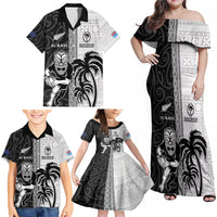 Custom Fiji and New Zealand Rugby Family Matching Off Shoulder Maxi Dress and Hawaiian Shirt Tapa Mix Maori Pattern LT03 - Polynesian Pride
