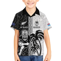 Custom Fiji and New Zealand Rugby Family Matching Off Shoulder Maxi Dress and Hawaiian Shirt Tapa Mix Maori Pattern LT03 Son's Shirt Black - Polynesian Pride