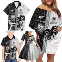 Custom Fiji and New Zealand Rugby Family Matching Off Shoulder Short Dress and Hawaiian Shirt Tapa Mix Maori Pattern LT03 - Polynesian Pride