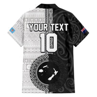 Custom Fiji and New Zealand Rugby Family Matching Off Shoulder Short Dress and Hawaiian Shirt Tapa Mix Maori Pattern LT03 - Polynesian Pride