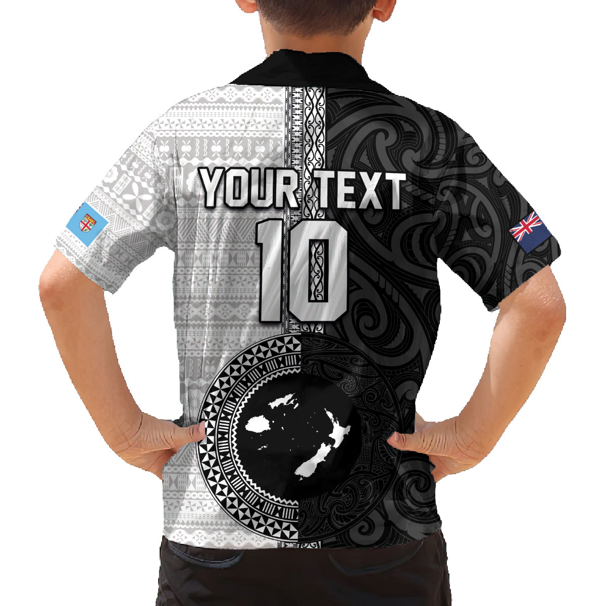 Custom Fiji and New Zealand Rugby Family Matching Puletasi and Hawaiian Shirt Tapa Mix Maori Pattern LT03 - Polynesian Pride