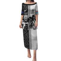 Custom Fiji and New Zealand Rugby Family Matching Puletasi and Hawaiian Shirt Tapa Mix Maori Pattern LT03 Mom's Dress Black - Polynesian Pride