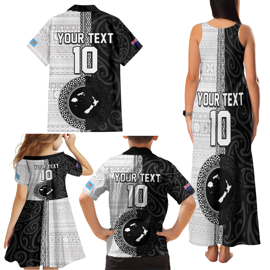 Custom Fiji and New Zealand Rugby Family Matching Tank Maxi Dress and Hawaiian Shirt Tapa Mix Maori Pattern LT03 - Polynesian Pride