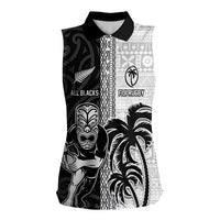 Custom Fiji and New Zealand Rugby Women Sleeveless Polo Shirt Tapa Mix Maori Pattern LT03 Female Black - Polynesian Pride