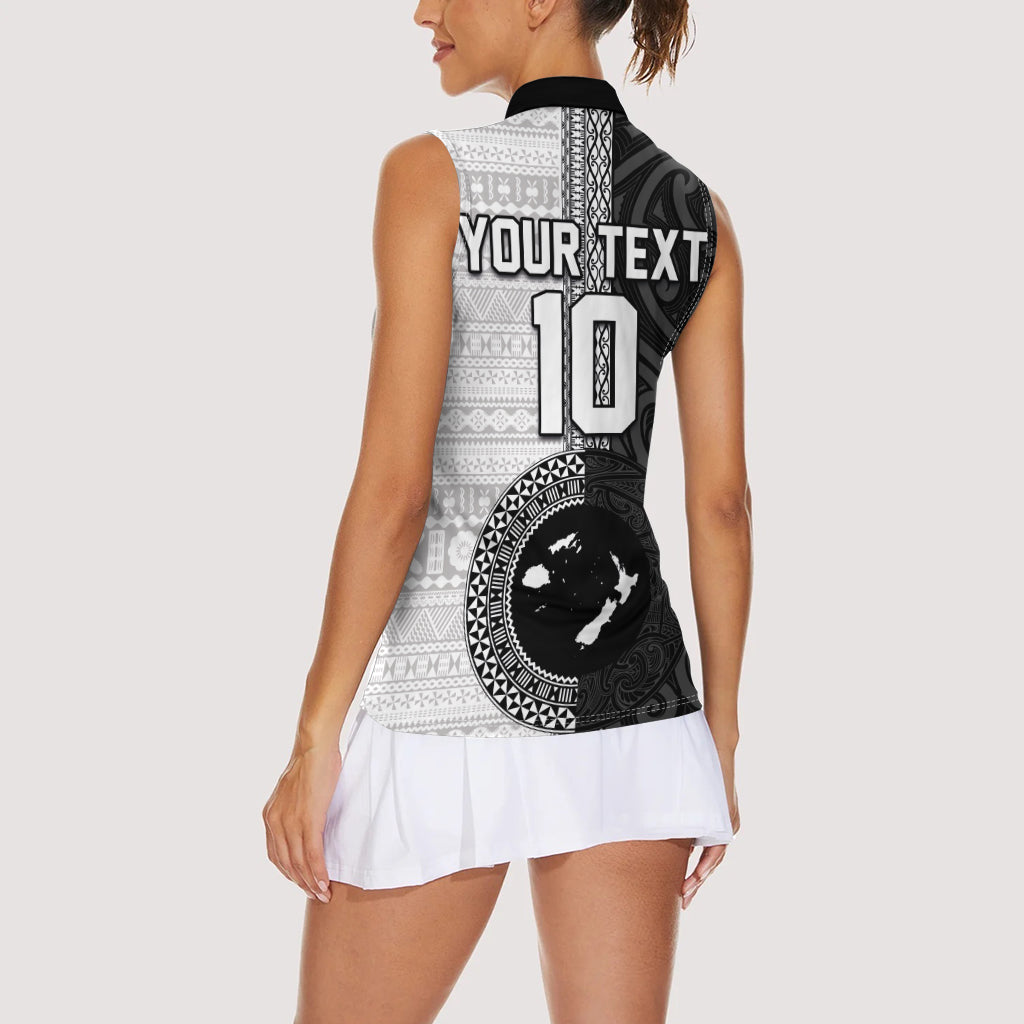 Custom Fiji and New Zealand Rugby Women Sleeveless Polo Shirt Tapa Mix Maori Pattern LT03 - Polynesian Pride