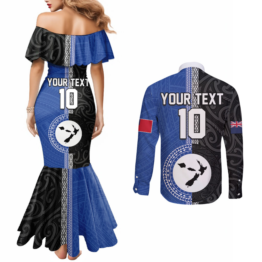Custom Samoa and New Zealand Rugby Couples Matching Mermaid Dress and Long Sleeve Button Shirt Teuila Samoan and Maori Warrior LT03 - Polynesian Pride