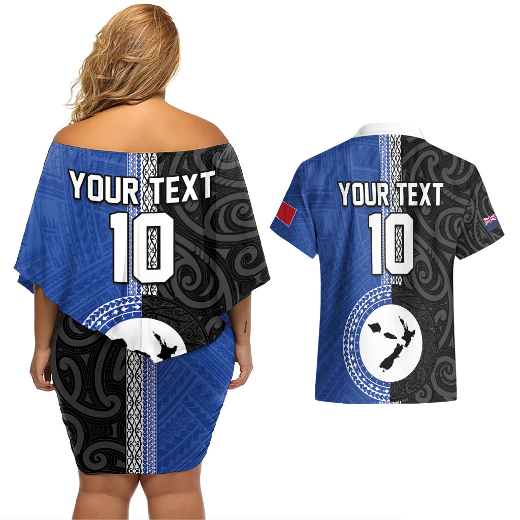 Custom Samoa and New Zealand Rugby Couples Matching Off Shoulder Short Dress and Hawaiian Shirt Teuila Samoan and Maori Warrior LT03 - Polynesian Pride