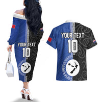 Custom Samoa and New Zealand Rugby Couples Matching Off The Shoulder Long Sleeve Dress and Hawaiian Shirt Teuila Samoan and Maori Warrior LT03 - Polynesian Pride